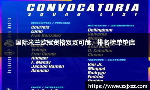 国际米兰欧冠资格岌岌可危，排名榜单垫底